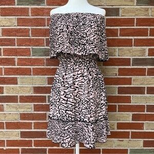 Parker Strapless Pleated Ruched Leopard Print Black Pink Mini Dress 👗